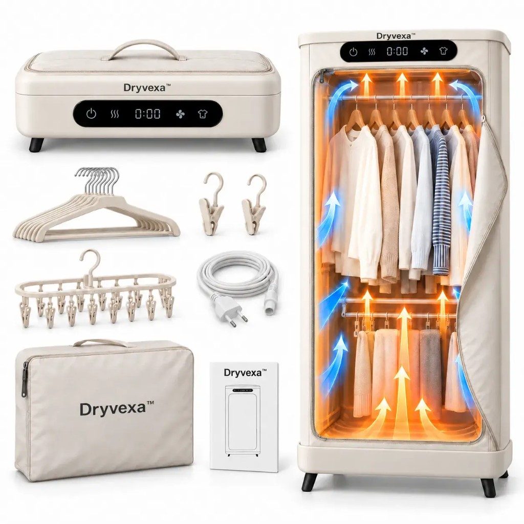 Komplettes Dryvexa™-Set — klappbare Einheit, Haken, Kabel und Tasche
