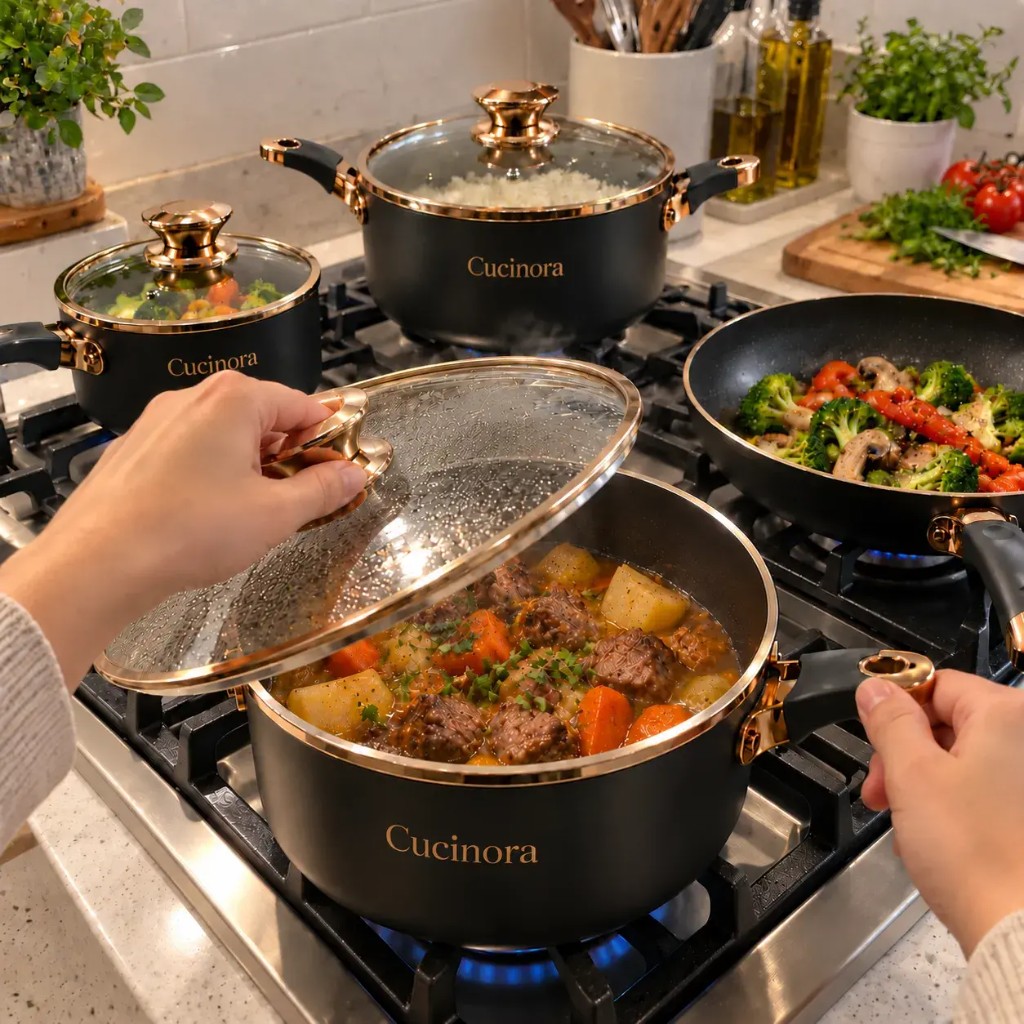 Kliente ar pilnu Cucinora™ komplektu
