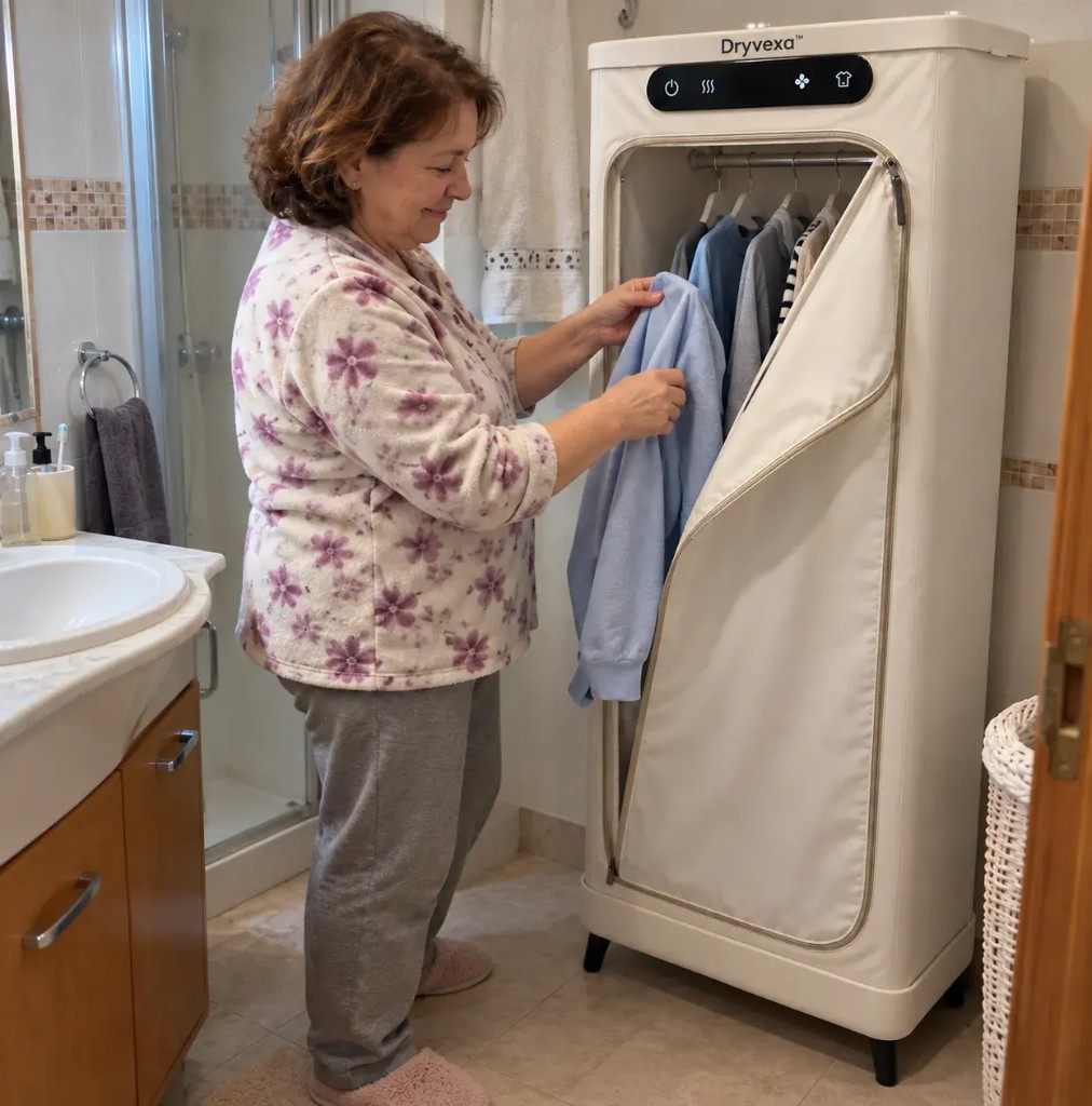 Zufriedene Kundin mit Dryvexa™ im Bad